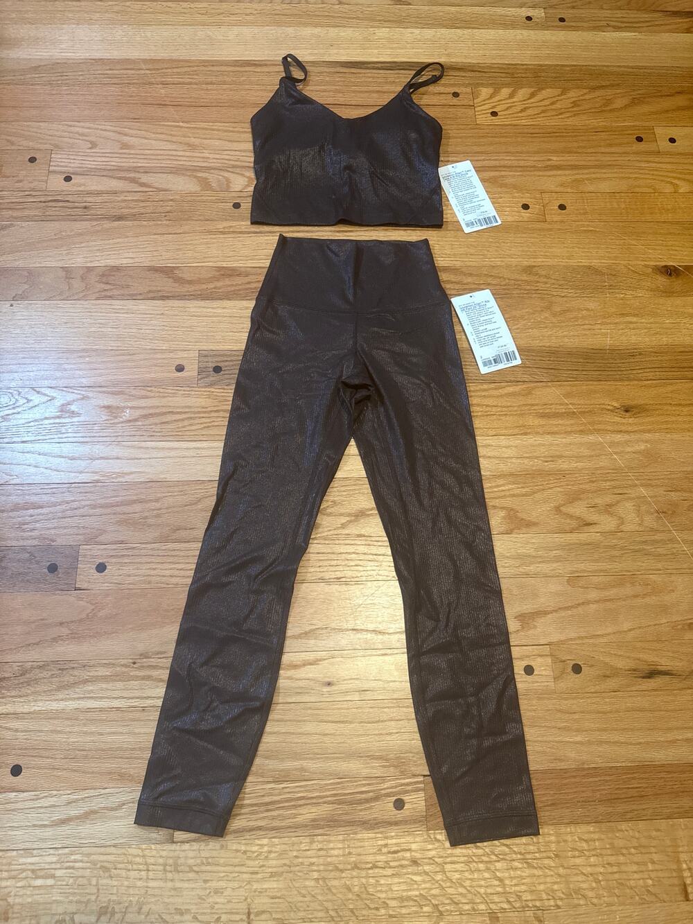 NEW Lululemon Align Shine Set Brown Rib Cami & 25" HR Leggings Sz 2